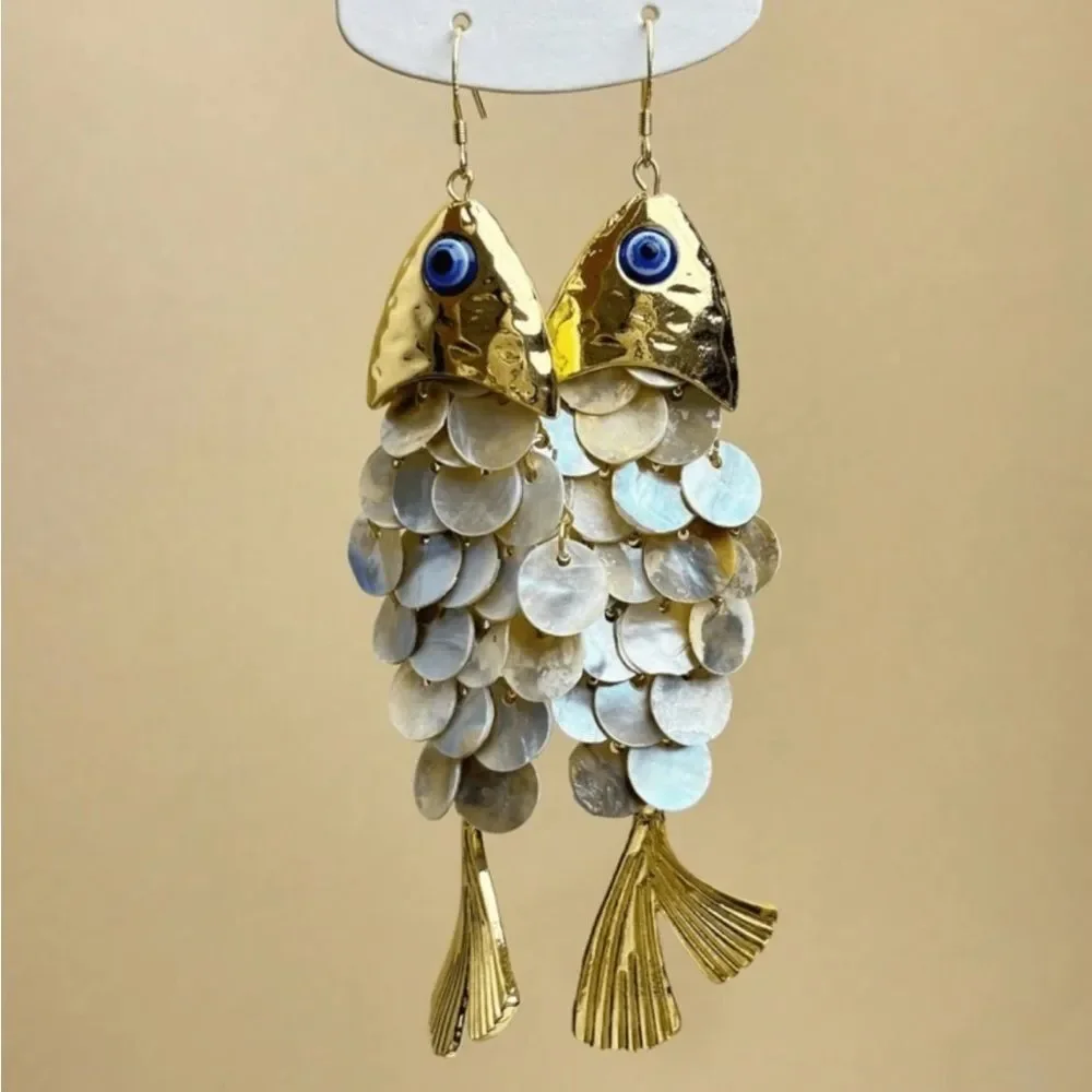 Gold and Silver Fish Scale Earrings R318